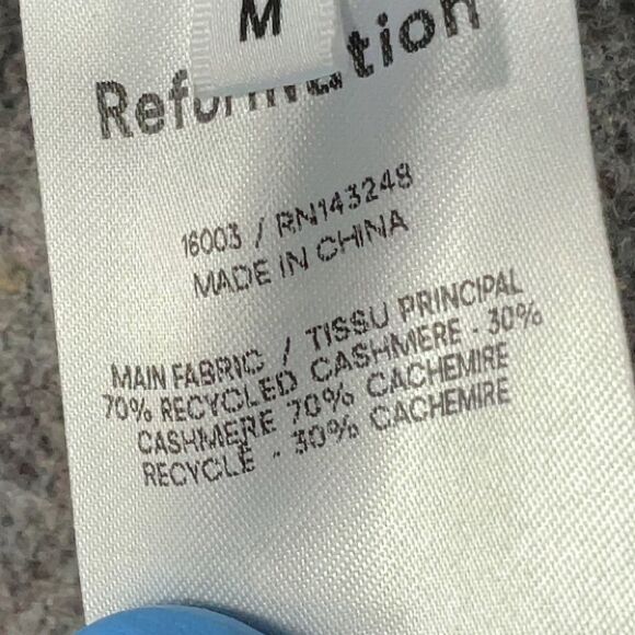 NEW Reformation Cashmere Gray Mock Neck Balloon Sleeve Ribbed Sweater Medium - Picture 6 of 9